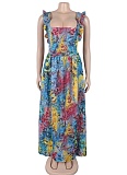 New Fashion Women's Pleated Backless Printed Dress