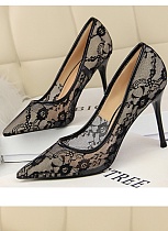 Sexy Slim Shallow Mouth Pointed Mesh Hollow Lace Stiletto Heels