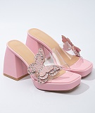 Fashion Transparent Butterfly Rhinestone Thick Bottom Block Heel High Heel Sandals
