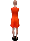 Solid Colour Round Neck Sleeveless Pocket Mini Dress