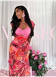 2025 Fashion Tube Top Printed Hollow Slim High Waist Maxi Dress