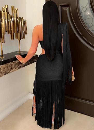 2025 New Asymmetric One-Shoulder Hollow Tassel Dress For Women NTY-7536