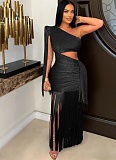 2025 New Asymmetric One-Shoulder Hollow Tassel Dress For Women NTY-7536
