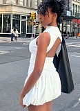 Solid Color Fashionable Sleeveless Stitching Backless Flower Bud Dress