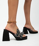 Fashion Transparent Butterfly Rhinestone Thick Bottom Block Heel High Heel Sandals