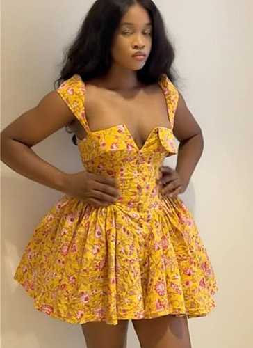 New Style Elegant Square Neck Printed High Waist A-line Irregular Short Dress