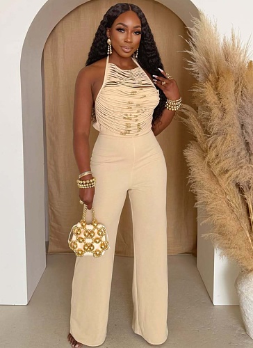 Women'S High Collar Sleeveless Backless Wide Leg Jumpsuit