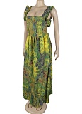 New Fashion Women's Pleated Backless Printed Dress