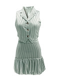 Lapel Striped Single-Breasted Sleeveless Vest Vest Flower Bud Skirt Suit
