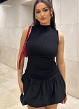 Solid Color Fashionable Sleeveless Stitching Backless Flower Bud Dress