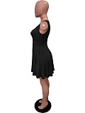 Solid Colour Round Neck Sleeveless Pocket Mini Dress