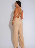 Women'S High Collar Sleeveless Backless Wide Leg Jumpsuit NTY-7554