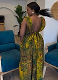 New Fashion Women's Pleated Backless Printed Dress