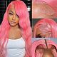 Women'S Front Lace Synthetic Wigs Pink Long Curly Hair Big Wave