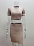 Summer Sexy Knitted Belly-baring Top Short-sleeved Skirt Two-piece Set