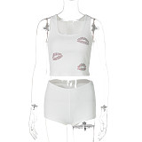 Fashionable Hot Diamond Navel-baring Small Vest Slim Fit Sports Leggings Set