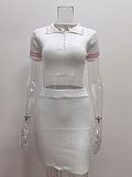 Summer Sexy Knitted Belly-baring Top Short-sleeved Skirt Two-piece Set