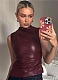New PU Sleeveless Tight Pleated Top For Women