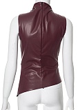 New PU Sleeveless Tight Pleated Top For Women