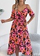 Women's Off Shoulder Crossover V Neck Floral Print Resort Dress