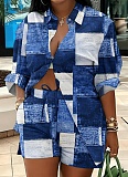 Popular Casual Printed Long-sleeved Shorts Commuter Two-piece Suit