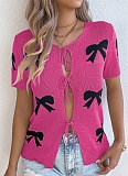 Spring And Summer Casual Sexy Contrast Color Bow Tie Sweater Holiday Cardigan