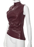 New PU Sleeveless Tight Pleated Top For Women