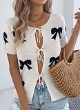 Spring And Summer Casual Sexy Contrast Color Bow Tie Sweater Holiday Cardigan