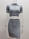 Summer Sexy Knitted Belly-baring Top Short-sleeved Skirt Two-piece Set