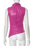 New PU Sleeveless Tight Pleated Top For Women