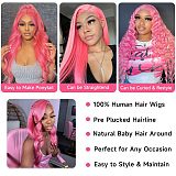 Women'S Front Lace Synthetic Wigs Pink Long Curly Hair Big Wave