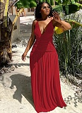 Suspender V-Neck Sexy Mesh Yarn Splicing Pleated Slim Dress For Women