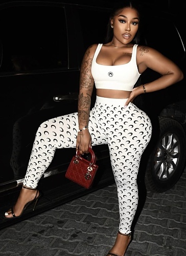 White Sexy Slim Vest Trousers Fashionable Moon Print Two-Piece Suit