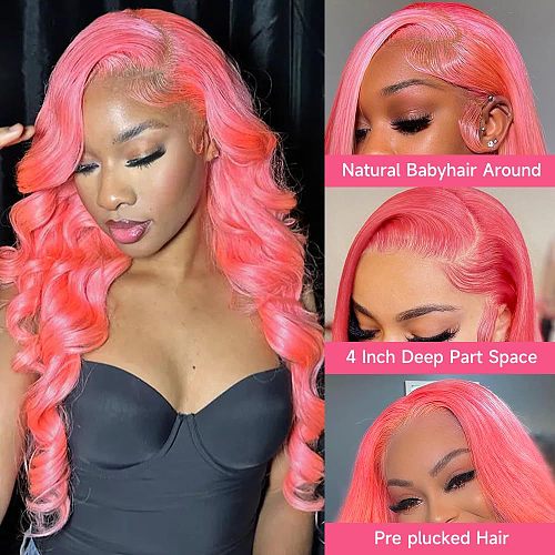 Women'S Front Lace Synthetic Wigs Pink Long Curly Hair Big Wave