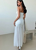 Suspender V-Neck Sexy Mesh Yarn Splicing Pleated Slim Dress For Women