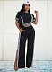 Fashionable Color Matching T-Shirt Wide-Leg Casual Trousers Two-Piece Suit For Women