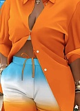 Popular Casual Printed Long-sleeved Shorts Commuter Two-piece Suit