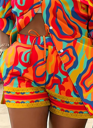 Popular Casual Printed Long-sleeved Shorts Commuter Two-piece Suit