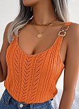 Casual Metal Button V-Neck Hollow Top Holiday Sweater