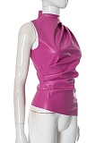New PU Sleeveless Tight Pleated Top For Women