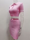 Summer Sexy Knitted Belly-baring Top Short-sleeved Skirt Two-piece Set