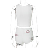 Fashionable Hot Diamond Navel-baring Small Vest Slim Fit Sports Leggings Set