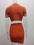 Summer Sexy Knitted Belly-baring Top Short-sleeved Skirt Two-piece Set
