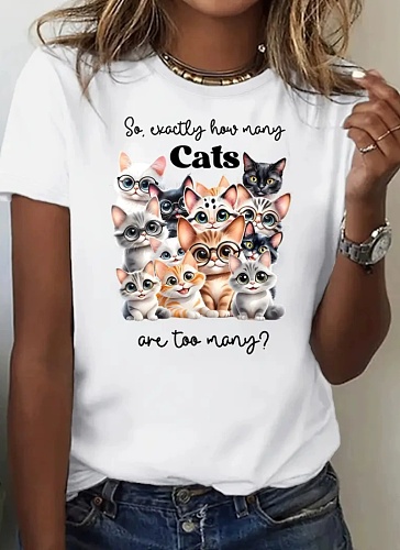 Printed Round Neck Comfortable Casual Short-Sleeved T-Shirt For Women