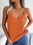 Casual Metal Button V-Neck Hollow Top Holiday Sweater