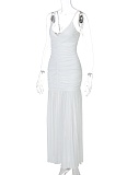 Suspender V-Neck Sexy Mesh Yarn Splicing Pleated Slim Dress For Women