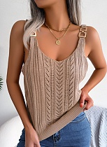 Casual Metal Button V-Neck Hollow Top Holiday Sweater