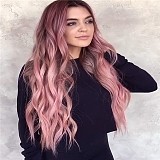 New Wig Female Medium Gradient Pink Long Curly Hair Chemical Fiber Wig
