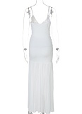 Suspender V-Neck Sexy Mesh Yarn Splicing Pleated Slim Dress For Women