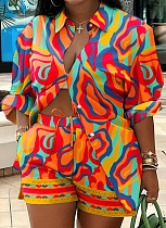 Popular Casual Printed Long-sleeved Shorts Commuter Two-piece Suit